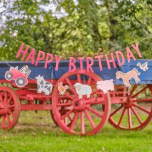 Dieses Girlanden Set Happy Birthday für deine Bauernhofparty ist eine tolle Ergänzung zur Partydekoration, mit Traktor und verschiedenen Tiermotiven.