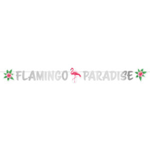 Setze farbenfrohe Akzente auf deiner Sommer- oder Mottoparty mit der Girlande Flamingo Party "Flamingo Paradise". Mit Schriftzug, Hibiskus-Blüten und pinkem Flamingo.