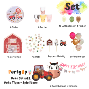 Feier eine tierisch gute Party mit unserem Bauernhof Geburtstag Party Deko Set! Das Bundle enthält Folienballons, Girlande und Bastel-Set für Ballontiere uvm.