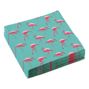 Die Servietten Flamingo Party sorgen für stilvolle Tischdekoration. 3-lagig, türkis mit pinken Flamingos. Größe: 33 x 33 cm. Preis pro Stück.