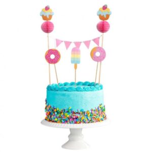 Verziere deine Torte mit dem süßen Cake Topper Eis und Donut. Aus Papier, mit Wimpelgirlande verbunden. Perfekt für Geburtstage und Leckereien!