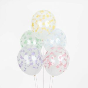 Verleihe deiner Party einen märchenhaften Glanz mit unserem Luftballon-Set in Pastellfarben. 5 Ballons mit Sternen-Aufdruck für unvergessliche Feiern.
