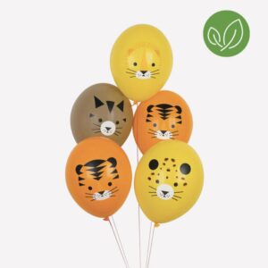Feiere eine wilde Raubkatzen Party mit unserem Luftballon-Set! 5 Ballone in den Farben Gelb, Orange und Braun mit niedlichen Raubkatzenmotiven.