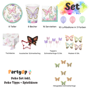 Mit unserem Schmetterlings Party Set wird jeder Geburtstag zum märchenhaften Erlebnis. Hol dir Teller, Becher und mehr für eine feenhafte Geburtstagsparty!