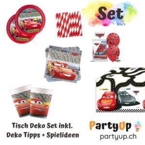 Cars Party Geburtstag Tisch Deko Set: Verwandle Deine Party mit Lightning McQueen in ein unvergessliches Renn-Erlebnis. Ideal für 8 Personen, flexibel erweiterbar.