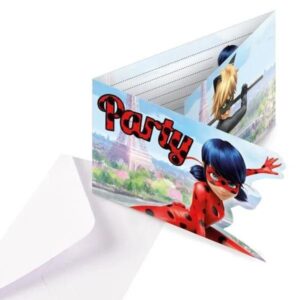 Ladybug Miraculous Einladungskarte mit Umschlag. Erlebe Marinette, Cat Noir & Paris. Perfekt für jeden Anlass. 14cm x 8cm. Bestelle jetzt!