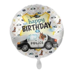 Polizei Party Folienballon für den perfekten Geburtstag. 34cm, mit Polizeiauto & "Happy Birthday". Für Helium/Luft. Sicher dir den Festtagsalarm!