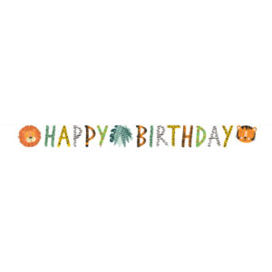 Dekoriere deine Party für einen wilden Kindergeburtstag mit der detailreichen Dschungelparty "Happy Birthday" Girlande! Ideal für alle Wilde Tiere Fans.