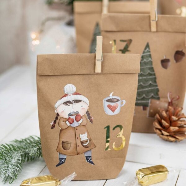 Erstelle deinen eigenen Adventskalender mit dem DIY-Set "Tüten Adventskalender Eisläuferin" – Ideal für kreative Überraschungen zur Weihnachtszeit!