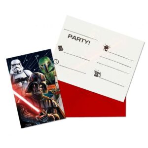 Lade zu deiner Star Wars-Party mit Stil ein! Diese Einladungskarten mit coolen Star Wars-Motiven setzen den perfekten Rahmen. Inklusive roten Umschlägen.