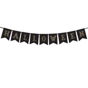 Verleihe deiner Halloween-Party mit unserer Girlande Banner einen glamourösen Touch! DIY-Montage für persönlichen Flair, elegante goldene Schriftzüge.