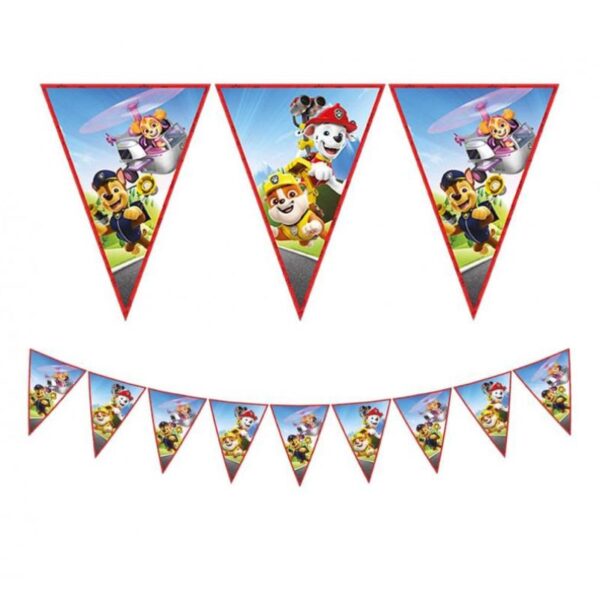 Mach deine Party zum Erlebnis mit der Paw Patrol Papier-Wimpelkette! 2,3m lang, umweltfreundlich und mit Chase, Skye, Marshall und Rubble. Ideal für Partys und Kinderzimmer.