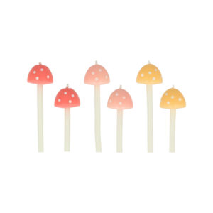 Feiere mit Stil mit den Meri Meri Pilz-Geburtstagskerzen – ein 6-teiliges Set, das deinem Kuchen einen magischen Touch verleiht.