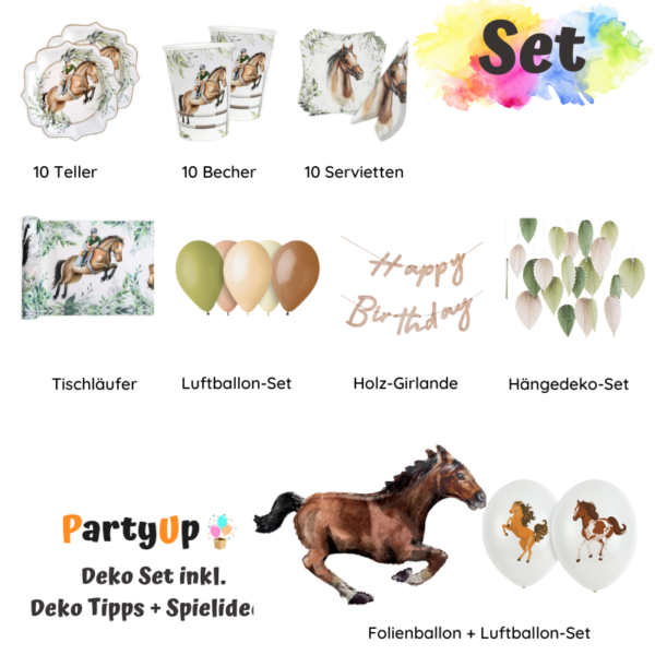 Feier mit Stil: Entdecke unser Pferde Party Geburtstag Deko Set in Naturfarben. Jute, Holz & Palmenblätter bringen natürliche Eleganz zu Deinem Fest!
