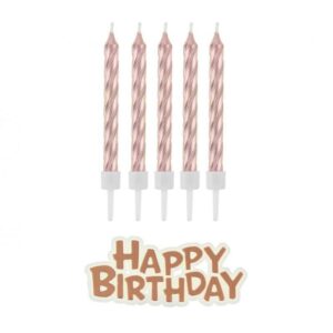 Mache deine Feier unvergesslich mit unseren Geburtstagskerzen und dem Schriftzug in Rosegold – perfekt für einen Hauch von Glanz!