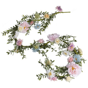 Verzaubere deinen Tisch mit unserer Kunstpflanzengirlande Frühling – eine pflegeleichte, 1,8 Meter lange Dekoration für dein Fest.