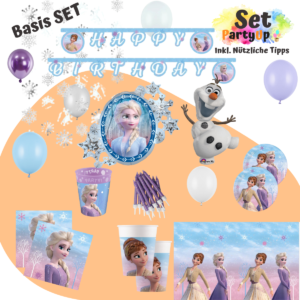 Feier den Geburtstag mit Frozen Flair! Unser PartyUp Party Deko Set bringt Elsa's Zauber direkt zu dir – mit allem, was du für ein eisiges Fest brauchst!
