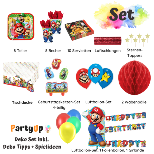 Feiere eine epische Geburtstagsparty mit unserem PartyUp Super Mario Geburtstag Party Deko Set – mit allem für einen unvergesslichen Feier!