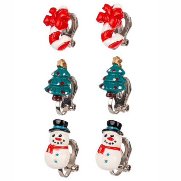 Verschenken Sie magischen Ohrschmuck: Souza Ohrclip-Set Weihnachten mit Zuckerstange, Weihnachtsbaum & Schneemann – ideal als Adventskalenderfüllung!