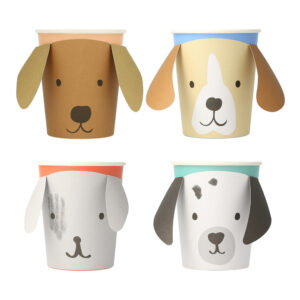 Verzaubere deinen Kindergeburtstag mit Meri Meri Hunde Party Bechern – perfekt für Getränke & Snacks, mit 3D-Ohren, in 4 Designs.