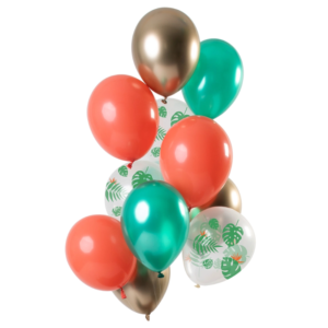 Verleihe deiner Sommer- oder Dino-Party mit unserem tropischen Luftballon Set "Tropical" das gewisse Etwas – 12 Ballons in verschiedenen Farben.