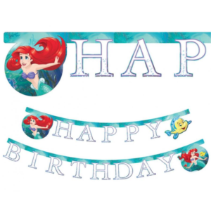 Verzaubere deine Party mit unserer 'Happy Birthday Girlande Arielle die Meerjungfrau' – bring magische Meerjungfrauen-Stimmung zum Geburtstag.