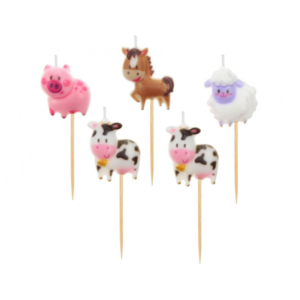 Zünde die Party an mit unseren Geburtstagskerzen 'Bauernhof Party Tiere' – ein Set aus 5 Kerzen für Kindergeburtstage. Entdecke jetzt die perfekte Tortendeko!