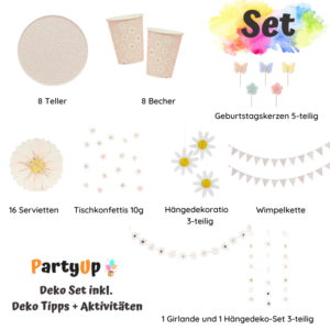 Verzaubere deine Gäste mit dem PartyUp Daisy Gänseblümchen Deko Set! Perfekt für Frühlingsfeste und feierliche Anlässe wie Taufe oder Kommunion.