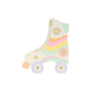 Retro Roller Skate Servietten von Meri Meri, 16 Stk., 2-lagig, 13,5 x 16 cm (ausgebreitet 27 x 32 cm). Perfekt für 70s, 80s, 90s und Hippie-Partys!