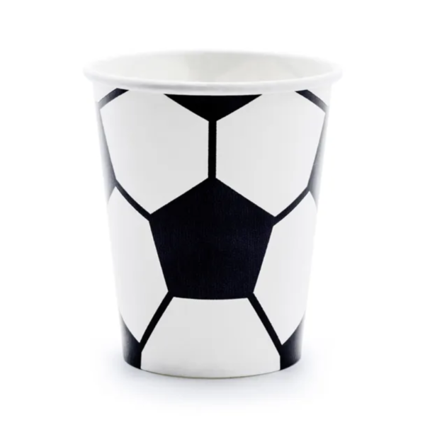 Fußball Partybecher (6 Stk.) – Coole Papierbecher im Fußball-Design. Ideal für Kindergeburtstage und Fussball-Mottopartys. Geeignet für kalte und warme Getränke.