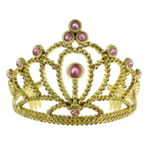 Goldenes Diadem mit pinken Steinen – Königliches Diadem mit pinken Steinen. Perfekt für Prinzessinnen-Partys, Fasnacht oder als Geschenk.