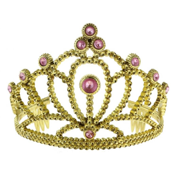 Goldenes Diadem mit pinken Steinen – Königliches Diadem mit pinken Steinen. Perfekt für Prinzessinnen-Partys, Fasnacht oder als Geschenk.